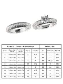 两件套优雅立方氧化锆戒指套装，女士奢华珠宝，适合婚礼、派对、宴会等场合，铜质材料，不褪色且低致敏性，是理想的礼物之选。 - 銀色 - 查看 6