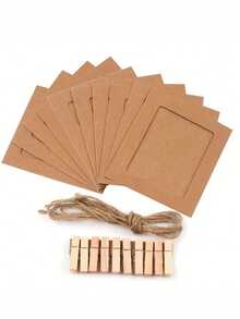 21件/套 - 彩色纸质相框，牛皮纸悬挂式相框，可展示4x6英寸照片，DIY纸质照片展示架，带夹子和绳子，轻松DIY，适用于生日、婚礼、周年纪念、万圣节、圣诞节装饰 - 卡其色 - 查看 4