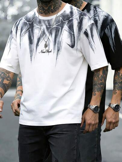 2件装男士T恤，休闲短袖上衣，美式日常穿着