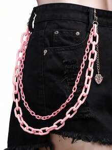 1pc Men's Punk Style Pink Pant Chain, Fashionable Vintage Double-Layer Chain, Unisex, Can Be Paired With Jeans As Decoration, Suitable For Music Festivals, Parties, Autumn/Winter Accessories, Halloween Costumes, Suitable For Teenagers, Young Men, Casual, Outdoor, Sports, Vacation, Graduation Gifts, Birthday, Daily Wear - Multicolor - View 12