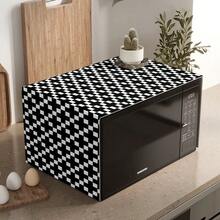 1pc Geometric Print Pattern Microwave Dust Cover, Decorative Dust Cover, Flat Printing, Linen Material, Non-Waterproof, With Side Pocket, Home Decor, Appliance Protection Decor, Easy To Use And Clean - Multicolor - View 8