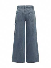 Fashionable Women's Casual Loose Fit Jeans With Bow Tie Decor Fall - Blue - View 4