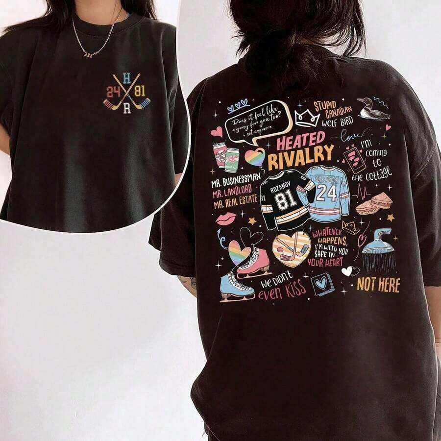 Graphic Cotton T-Shirt Romance Heated Rivalry Shirt, Hollanov Couple Romance Book Sweatshirt, Hockey Rivals Couple Tee, Movie Book Fans Gift Y2K,Oversize Plus Size Men's S To 5XL,Summer Tee - màu đen - Xem 1