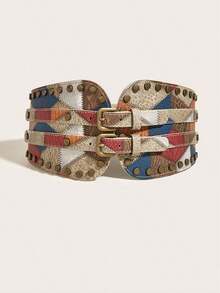 1pc Women's Multi-Color Studded Western Style Elastic Waist Belt Halloween Costume - Multicolor - View 3
