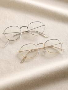 一副女士透明眼镜，金属几何图案设计，适合阅读、海滩派对、返校季、节日礼物、商务办公场合佩戴 - 無色 - 查看 4