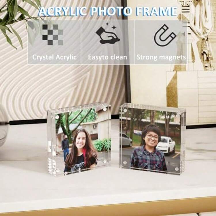 Marco de fotos acrílico de 4 x 4 pulgadas paquete de 2 unidades acrílico magnético fuerte de doble cara sin marco marco cua transparente regalo para exhiión de computadora-B010 - 3 x 3 pulgadas - Añade 4