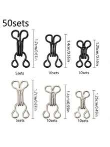 50sets-Sewing Clips For Fabric,Eye Hook,Hook And Eye Sewing, Multi-Purpose Clothes Buckle, Iron Sewing Hook & Eye Closure, Sewing Hook And Eye Fasteners, Suitable For Bras And Clothing, 3 Sizes (Silver And Black) - Multicolor - View 13