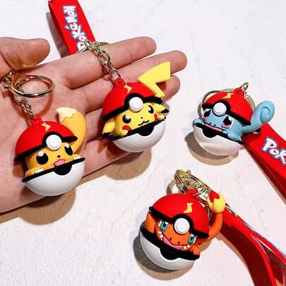 Pokemon Cartoon Pikachu Pokeball Keychain Pendant Keyring Bag Charm Car Key Chain Accessory