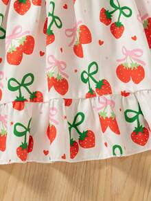 Gaun Kasual Tanpa Lengan Selutut Motif Buah untuk Anak Perempuan dengan Desain Lubang di Bagian Belakang, Cocok untuk Musim Semi/Panas - Merah - View 7