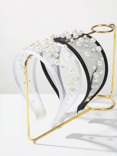1pc Girls' Sweet Mesh Pearl Baroque Headband, Versatile For Daily Wear, Suitable For Parties, Gatherings, Bridal Accessories