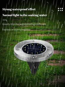 8 LED Solar Powered Stainless Steel Outdoor In-Ground Lights, New Model Lawn Pathway Lights, Waterproof Garden Landscape Lights For Villa - Multicolor - View 7