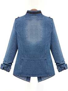 Women's Plus Size Light Blue Waist-Fitted Denim Jacket  Casual    Pocket  Zipper  Button Front    Vacation  Night Out  School  Holiday  Home  Daily    Autumn And Winter  Light Blue Solid Color Plus-Size Waist-Cinching Denim Jacket ... - Màu xanh lam - Xem 2