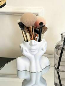 1pc Elegant Makeup Brush Holder, Face Organizer With Brush Rack, No Assembly Required, Suitable For Home, Salon, Office - Can Hold Makeup Brushes, Eyebrow Pencils, Lipsticks - Modern Manicure Desk Decor, Artistic Design, Lightweight & Portable, Compact & Practical, Salon Accessory, Home Storage, Gift For Her, Christmas Gift, Great For Women - Multicolor - View 2