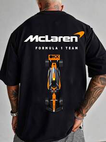 Men's Racing Car Theme Printed T-Shirt, Comfortable Pure Cotton Short-Sleeved, Outdoor Sports Shirt, Fashionable And Casual, Men's Summer Clothing, Daily Wear, Gift For Friends - màu đen - Xem 2