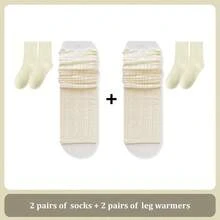 1/2/3 Double White Lace Leg Covers, Women's Stack Socks Covers, Long Stockings Paired With Boots Covers. Spring And Summer Fashionable Ballet Style Calf Socks Combination Set - Multicolor - View 14