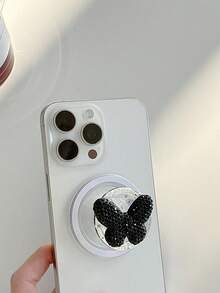 1pc Premium Butterfly Rhinestone Phone Holder, Diamond Butterfly Expandable Air Cushion Phone Stand, Adhesive Mount - Multicolor - View 4