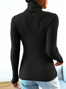 Women's Long Sleeve Knitted Sweater -  Winter Style! - màu đen - Xem 2