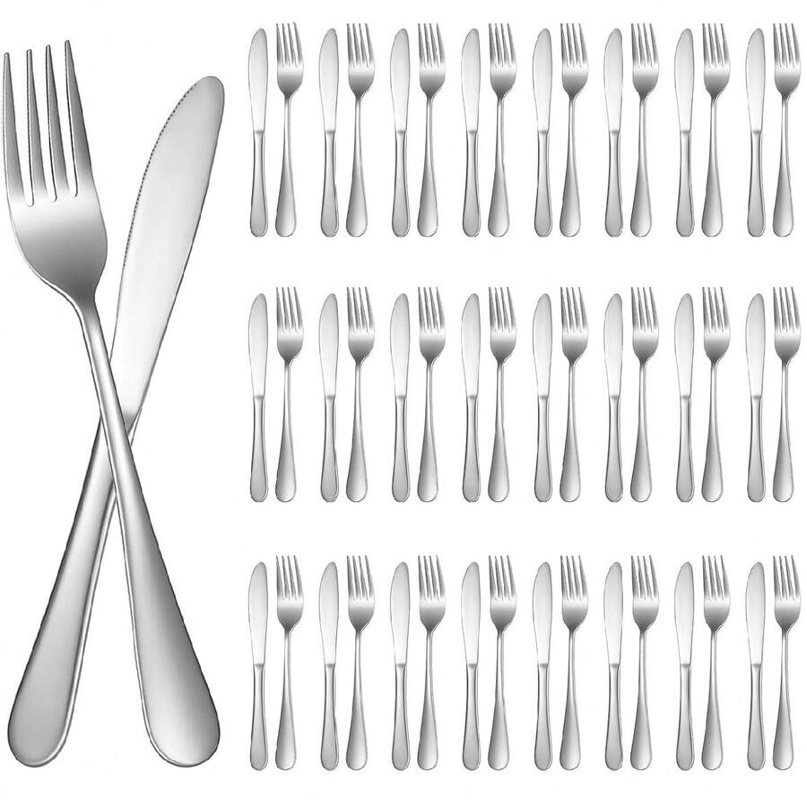 50pcs Stainless Steel Cutlery Set, Easy To Clean, Suitable For Home, Restaurant, School, Dishwasher - Multicolor - View 1