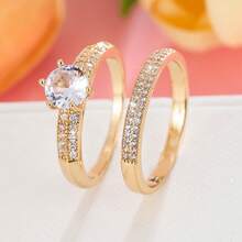 2 Pieces Copper Ring Set For Women, Elegant Retro Bridal Layering Ring With Sparkling Zirconia, Daily/Wedding Jewelry, Valentine's Day Gift - Wedding Rings 5 - View 16