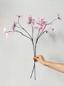 MEHELANY 6/2支 2.5英尺粉色人造蝴蝶花茎，长茎仿真蝴蝶，适用于秋季桌面装饰、万圣节、婚礼、派对、户外花园、DIY花环、中心装饰品、家居装饰、感恩节、秋季派对装饰、人造花、秋季花环 - 粉色 - 查看 6