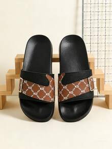 夏季男士时尚拖鞋，情侣拖鞋，防滑沙滩花园平底凉鞋，男士户外人字拖，休闲软底舒适拖鞋，室内拖鞋，浴室防滑凉鞋，适合居家、室内外穿着，鞋带尺寸 36-45，节日礼物（不对称图案） - 黑棕 - 查看 5