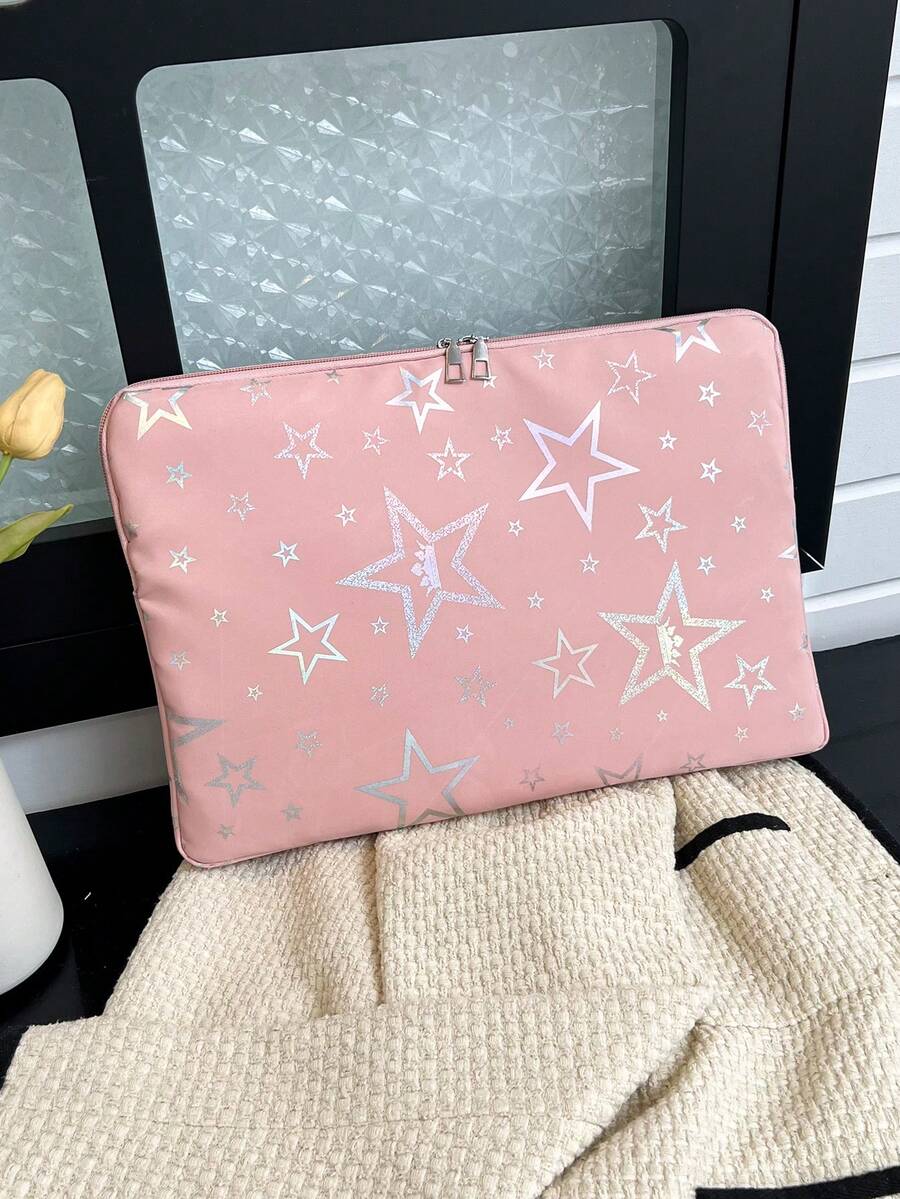 Túi đựng laptop/máy tính bảng màu trơn, kiểu dáng tối giản sang trọng với họa tiết ngôi sao, nhiều kích cỡ, chống nước, thích hợp cho du lịch. - Hồng - Xem 1