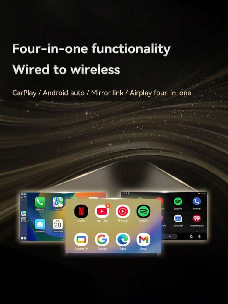 四合一无线 CarPlay 适配器 | 支持 iOS 10+ 和 Android 11+ 的屏幕镜像和 AirPlay，支持 2.4/5GHz WiFi 和无线 5.0，USB 供电，通用兼容性，无需电池 - 4合一 - 查看 7