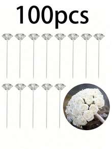 50/100pcs Diamond Bouquet Pins, Brooches, Nail Pins, Positioning Pins Suitable For DIY Crafts, Weddings, Anniversaries, Bridal Bouquets, Sewing Corsages, Wedding Bouquets, Clear Flower Pins, Wedding Accessories, Christmas Decorations - Multicolor - View 10