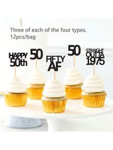 Creative Black "Straight Outta 1996 1986 1976" Cupcake Toppers, Happy 30th 40th 50th 30 Birthday Party Cake Decorations