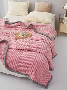 1pc Polyester Solid Color Striped Letter Throw Blanket, Suitable For Autumn/Winter, Gift, Bedroom & Living Room Decor - Red Bean Paste Color - View 6