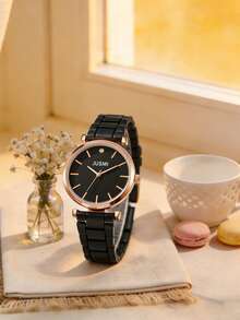 1 pieza/Set Reloj de cuarzo minimalista de línea de diseño fresco y redondo para uso casual y de negocios, transparente, versátil, regalo ideal para vacaciones - Dorado - Ver 6