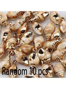 10pcs Boho Style Shell With Gold Rim Pendant, Acrylic Ocean Creature Charms, DIY Bracelet Necklace Earring Accessories, Girls Best Friend Gift, Summer Travel Jewelry - Multicolor - View 6