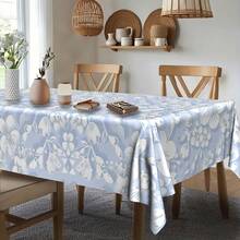 Light Blue Spring Tablecloth With White Floral Branch - Soft Rectangular Table Cover Suitable, Dining Table, Party Decor - Machine-Made Fabric, - Year-Round Use, 2D Flat - Nhiều màu - Xem 5