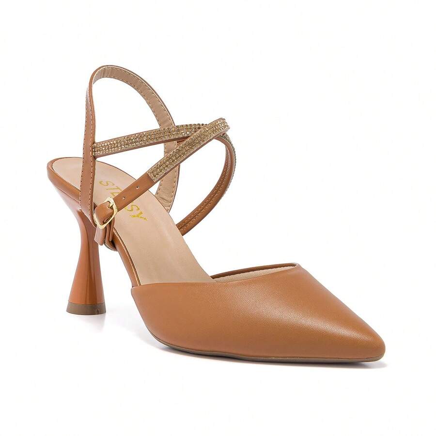 Scarpin Feminino Stessy Shoes Social Tira Strass Brilho Salto Alto Luxo Confort 2 Forma Festas Casamentos Sapato de Trabalho Eventos Chic Moda Festa