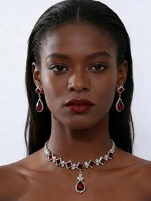 3件套女士爪链几何水滴耳环项链套装，婚礼派对节日礼物 - 彩色 - 查看 4