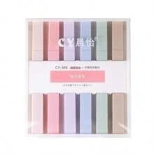 6pcs Minimalist Square Muted Color Highlighter Pen Set