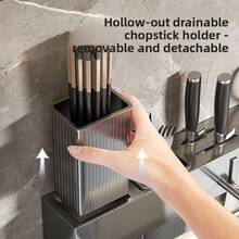 1pc Multi-Function Knife Holder Wall-Mounted Carbon Steel No-Drill Storage Rack For Knives And Chopsticks, All-In-One Kitchen Organizer - Multicolor - View 8