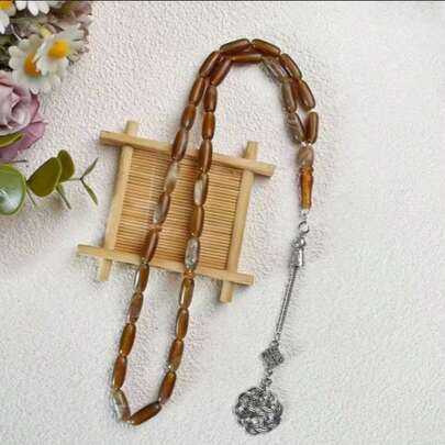 1pc Thin Cylinder Acrylic Rosary Beads 33 Pcs, Muslim Prayer Beads For Daily Wear And Praying, High Quality Minimalist Elegant Rosary Beads (Suitable As Gift For Elders, Friends, Family)