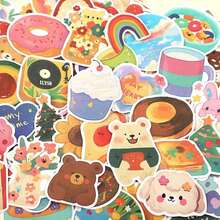 108pcs Original Kawaii Korean Watercolor Bear Sticker Set, For Decorating Notebooks, Diaries And More Back To School - 彩色 - 查看 2