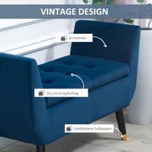 Luxury Storage Bench, Covered In Blue Velvet-Effect Polyester And Rubberwood, With Armrests, 107 X 42 X 65 Cm, Ideal For The Living Room And Entrance.