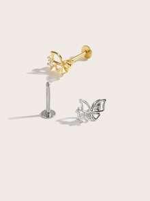 1pc Fashionable Minimalist Diamond Butterfly Stud Earrings, Suitable For Women's Daily Wear - Butterfly - View 2