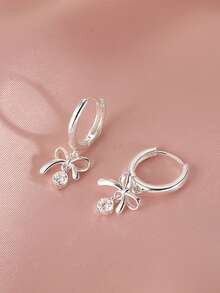 1 Pair S925 Sterling Silver Cute Bow Teardrop Earrings, Delicate Luxurious High-End Sweet Daily Fashion Versatile Earrings, Exquisite Gift - Bow - View 4