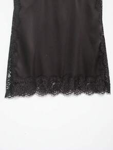 Blusa de satén y encaje de estilo minimalista europeo y americano de moda para mujer en verano, Camellia - Marrón 2 - Ver 11
