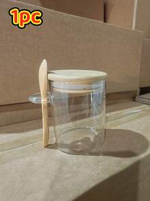 4pcs Glass Food Storage Jars With Lids & Spoons, Overnight Oats Jar (With Spoon), Chia Pudding Salad Glass Jar, Bamboo Lid Cereal Coffee Flour Bread Fermentation Jar Set