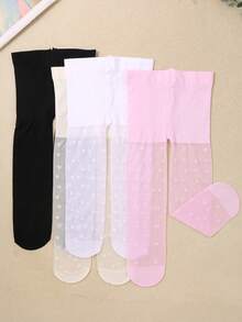 4/1 Pair Random Cute Heart Pattern Tights For Baby Girls, Black/White/Beige/Pink, Velvet Soft Breathable Skinny Leggings, Princess Pantyhose, Match All Skirts, Also Suitable As Gifts - Multicolor - View 5