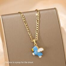 1pc Copper Inlaid Zirconia Elegant Cartoon Enamel Crafted Cute Blue Pendant Necklace, Suitable As Gift For Girls/Boys/Family/Friends, Multifunctional, Luxury, Party, Banquet, Holiday, Christmas, Thanksgiving, Halloween - Yellow Gold - View 8