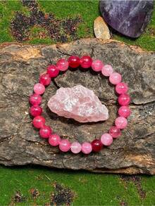 1pc Handmade Beaded "Love Stone" Bracelet Made Of Red Rose Quartz Promotes Self-Love And Self-Acceptance Fashion Jewelry Christmas Gift For Women - 粉紅色的 - 查看 2