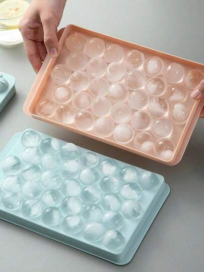 1个33格圆形冰格，带盖和排水孔，适用于家庭厨房DIY制冰、家居装饰、冰箱、制冰机、冰桶、夏季套装、户外露营、派对游戏