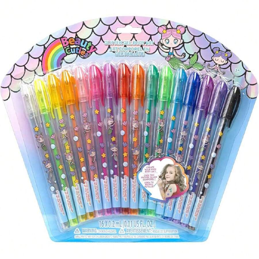 Sirena set de 16 bolígrafos de con diamantina para arte corporal, colores brillantes y purpurina, para edades de 3 años de ,40844154 - Gris - Ver 1