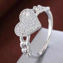 1pc Fashion Heart Shaped Cubic Zirconia Inlaid Ring, Couple Gift Design - Multicolor - View 15